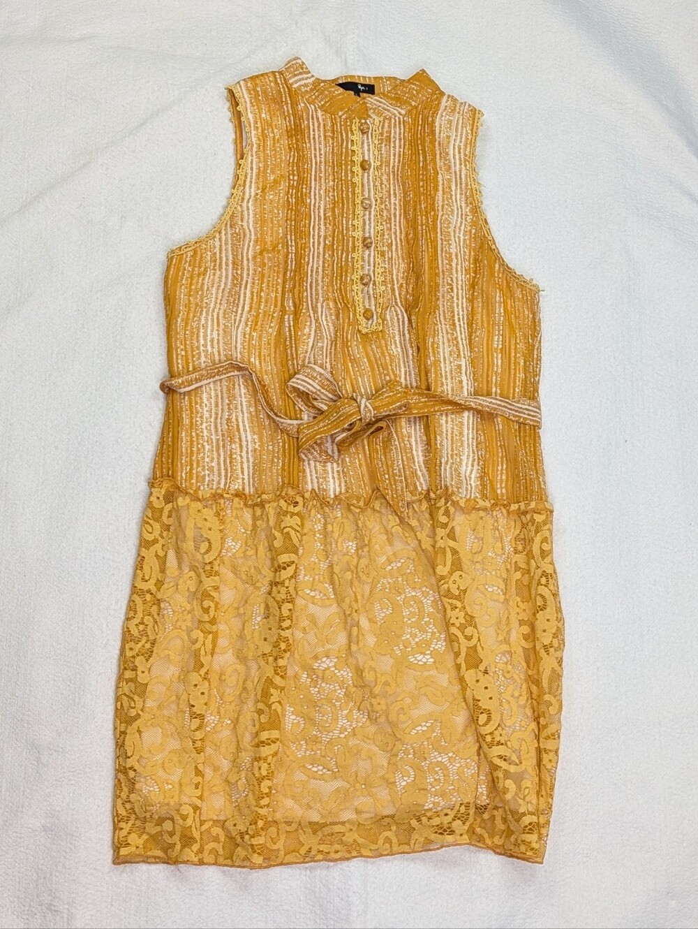 Ryu Anthropologie Lace Crochet Dress Womens Size Large Sleeveless Button Yellow